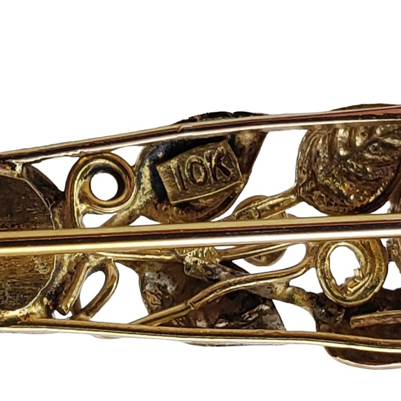 Vintage 10 Karat Yellow Gold Moonstone and Pearl Brooch/Pin #13333 - Picture 5 of 7